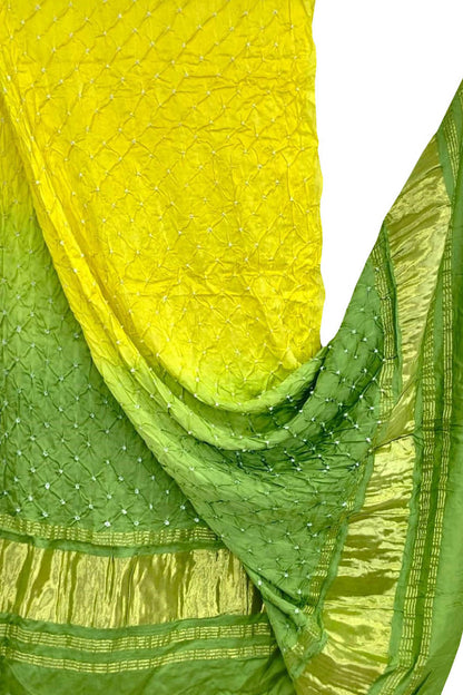 Stunning Yellow And Green Bandhani Modal Silk Dupatta - Luxurion World