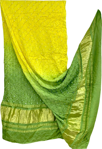 Stunning Yellow And Green Bandhani Modal Silk Dupatta - Luxurion World