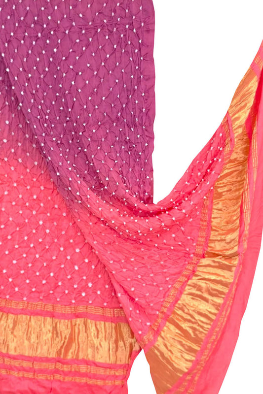 Stunning Pink Bandhani Modal Silk Dupatta - Luxurion World
