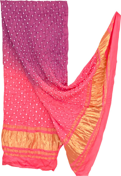 Stunning Pink Bandhani Modal Silk Dupatta - Luxurion World