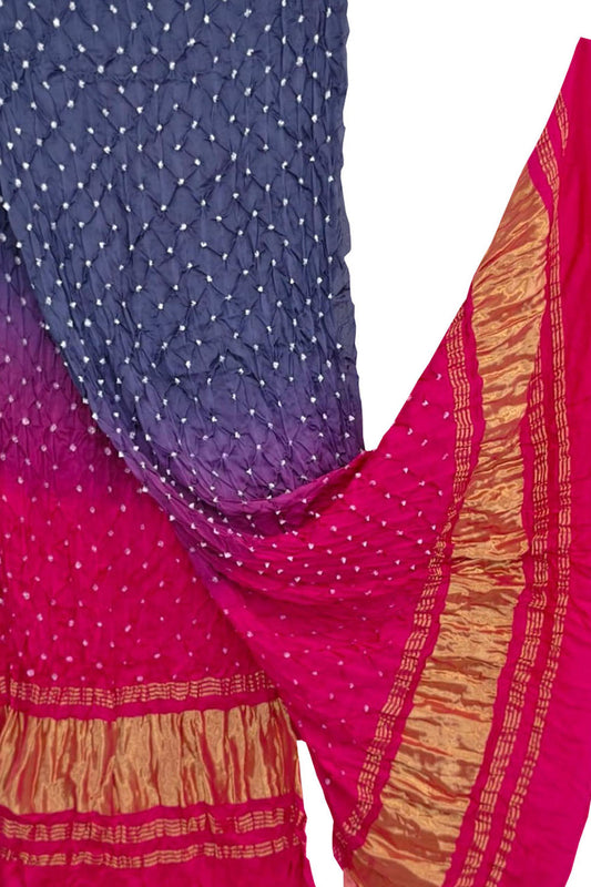 Blue And Pink Bandhani Modal Silk Dupatta - Luxurion World
