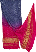 Blue And Pink Bandhani Modal Silk Dupatta - Luxurion World