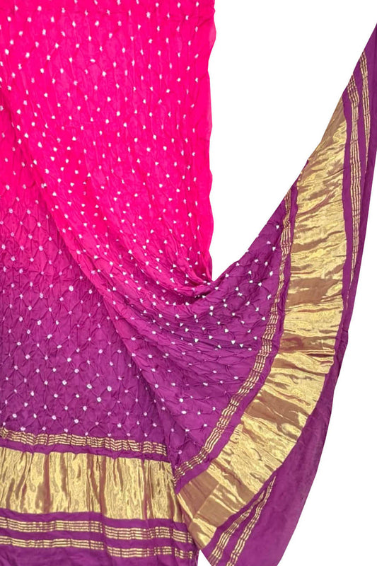 Pink And Purple Bandhani Modal Silk Dupatta - Elegant & Vibrant - Luxurion World