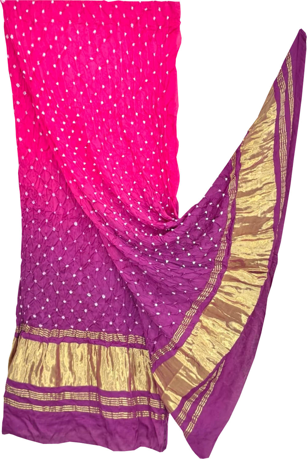 Pink And Purple Bandhani Modal Silk Dupatta - Elegant & Vibrant - Luxurion World