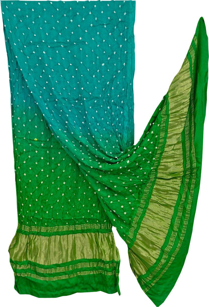 Blue And Green Bandhani Modal Silk Dupatta - Elegant Style - Luxurion World