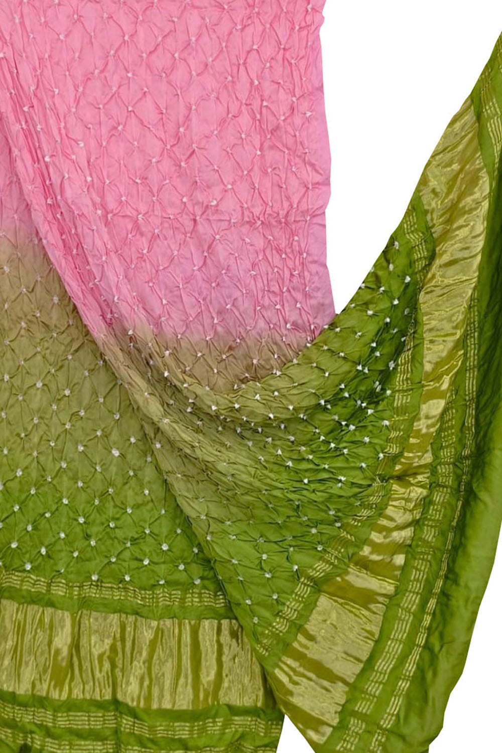 Stunning Pink And Green Bandhani Modal Silk Dupatta - Luxurion World