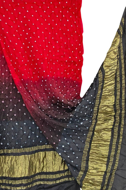 Stunning Red And Black Bandhani Modal Silk Dupatta - Luxurion World