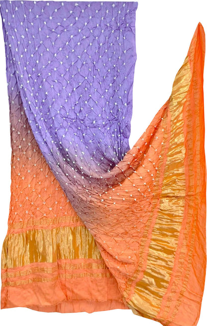 Purple And Orange Bandhani Modal Silk Dupatta - Luxurion World