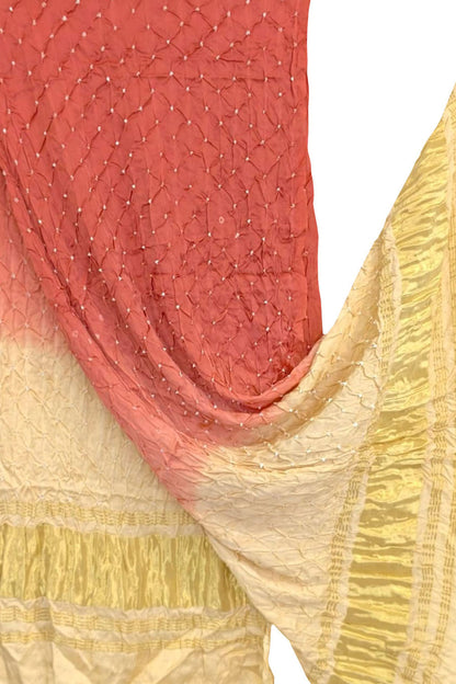 Peach And Pastel Bandhani Modal Silk Dupatta - Elegant and Chic - Luxurion World