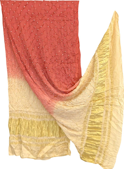 Peach And Pastel Bandhani Modal Silk Dupatta - Elegant and Chic - Luxurion World