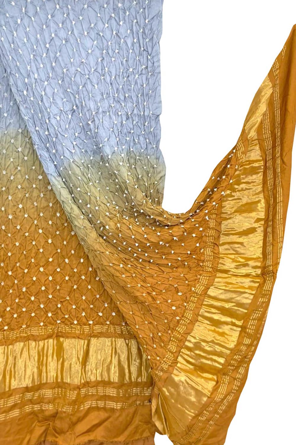 Stunning Grey And Golden Bandhani Modal Silk Dupatta - Luxurion World