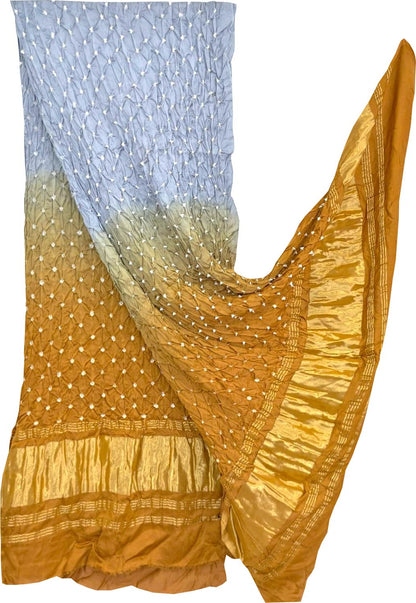 Stunning Grey And Golden Bandhani Modal Silk Dupatta - Luxurion World