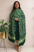 Green Bandhani Pure Gajji Silk Gharchola Design Dupatta - Luxurion World- Crafted Heirlooms
