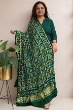 Green Bandhani Pure Gajji Silk Gharchola Design Dupatta - Luxurion World- Crafted Heirlooms