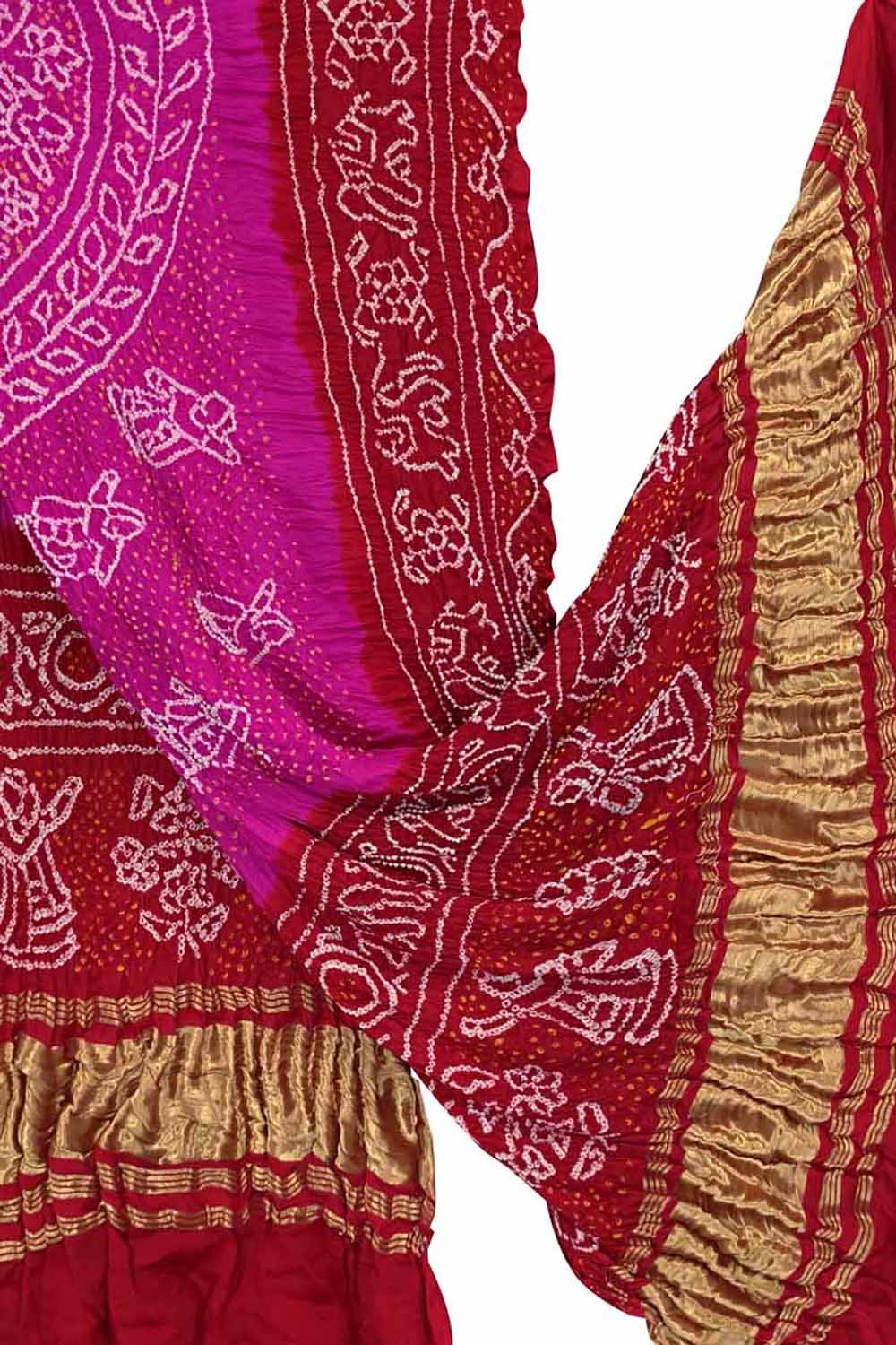 Stunning Pink Bandhani Pure Gajji Silk Dupatta - Luxurion World- Crafted Heirlooms