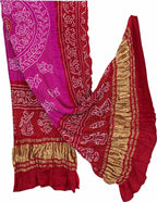 Stunning Pink Bandhani Pure Gajji Silk Dupatta - Luxurion World- Crafted Heirlooms