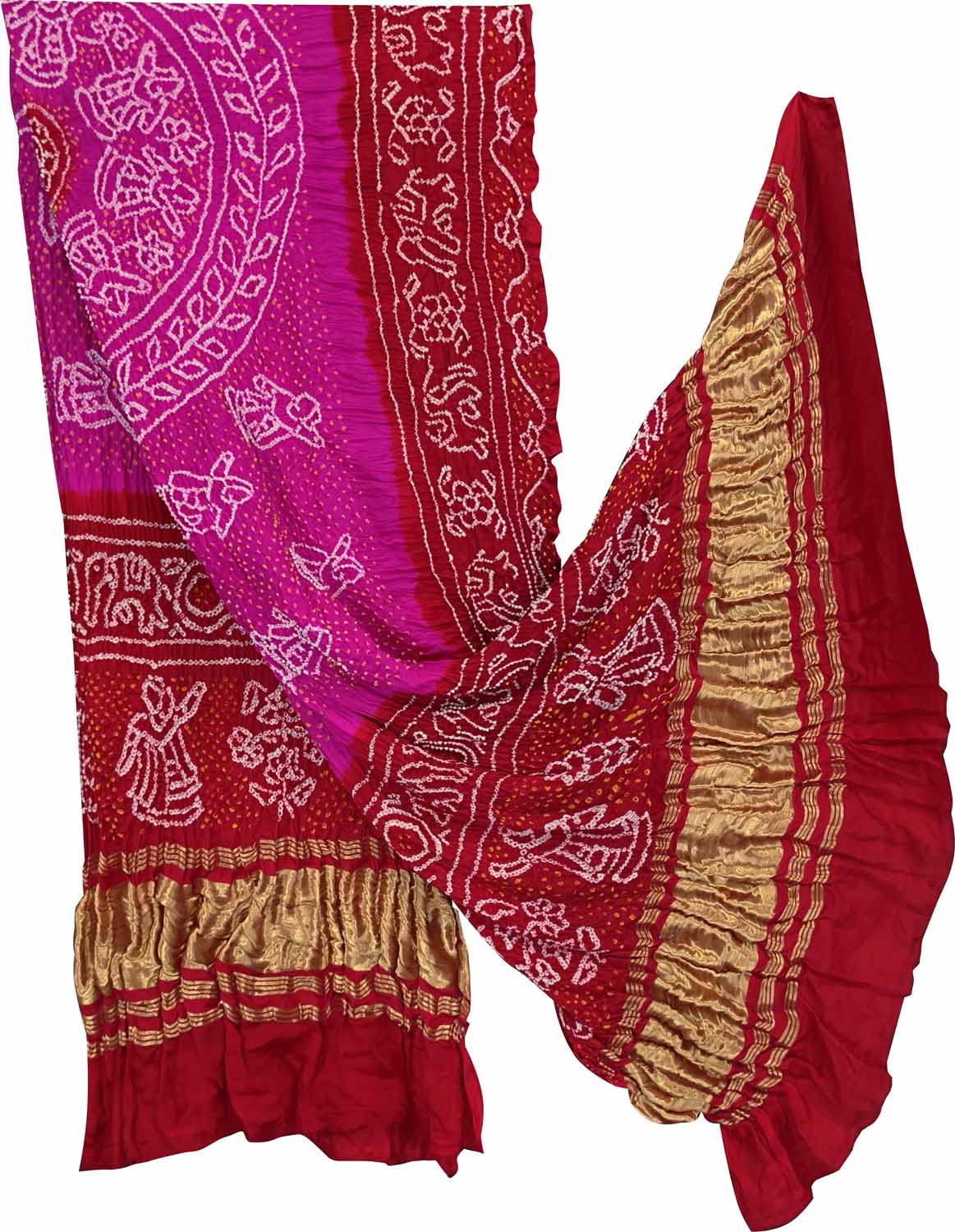Stunning Pink Bandhani Pure Gajji Silk Dupatta - Luxurion World- Crafted Heirlooms
