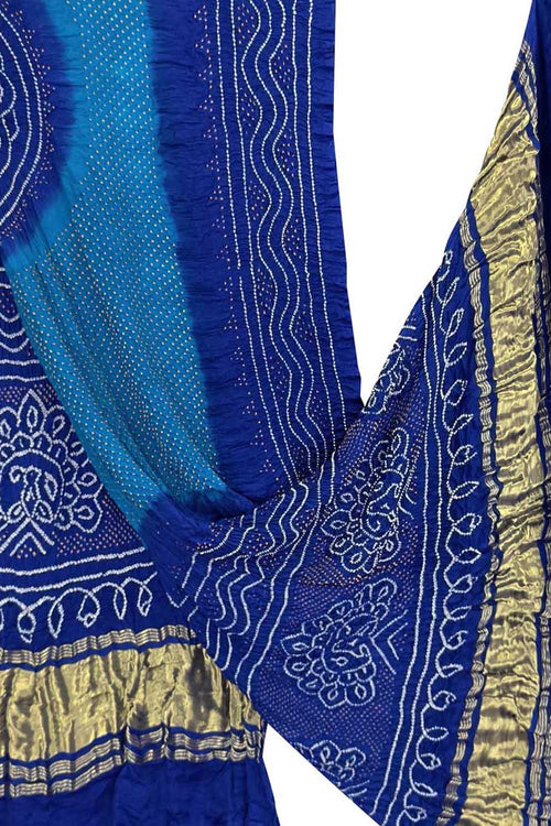 Blue Bandhani Pure Gajji Silk Dupatta - Elegant and Luxurious - Luxurion World- Crafted Heirlooms