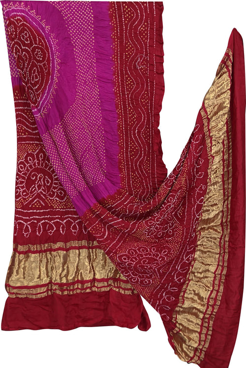Pink Bandhani Pure Gajji Silk Dupatta - Elegant and Luxurious - Luxurion World- Crafted Heirlooms