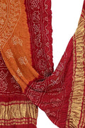 Orange Bandhani Pure Gajji Silk Dupatta - Luxurion World- Crafted Heirlooms