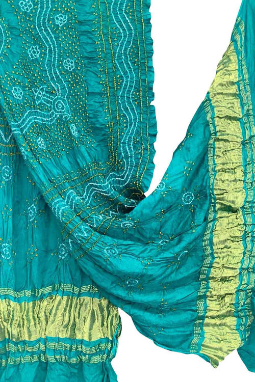 Blue Bandhani Gajji Silk Dupatta - Luxurion World- Crafted Heirlooms