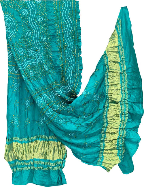 Blue Bandhani Gajji Silk Dupatta - Luxurion World- Crafted Heirlooms