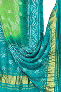 Blue And Green Bandhani Gajji Silk Dupatta - Luxurion World- Crafted Heirlooms