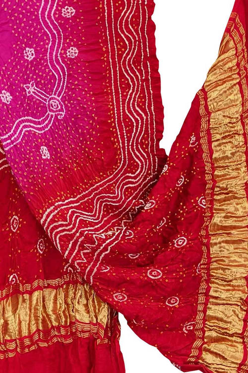 Multicolor Bandhani Gajji Silk Dupatta - Luxurion World- Crafted Heirlooms