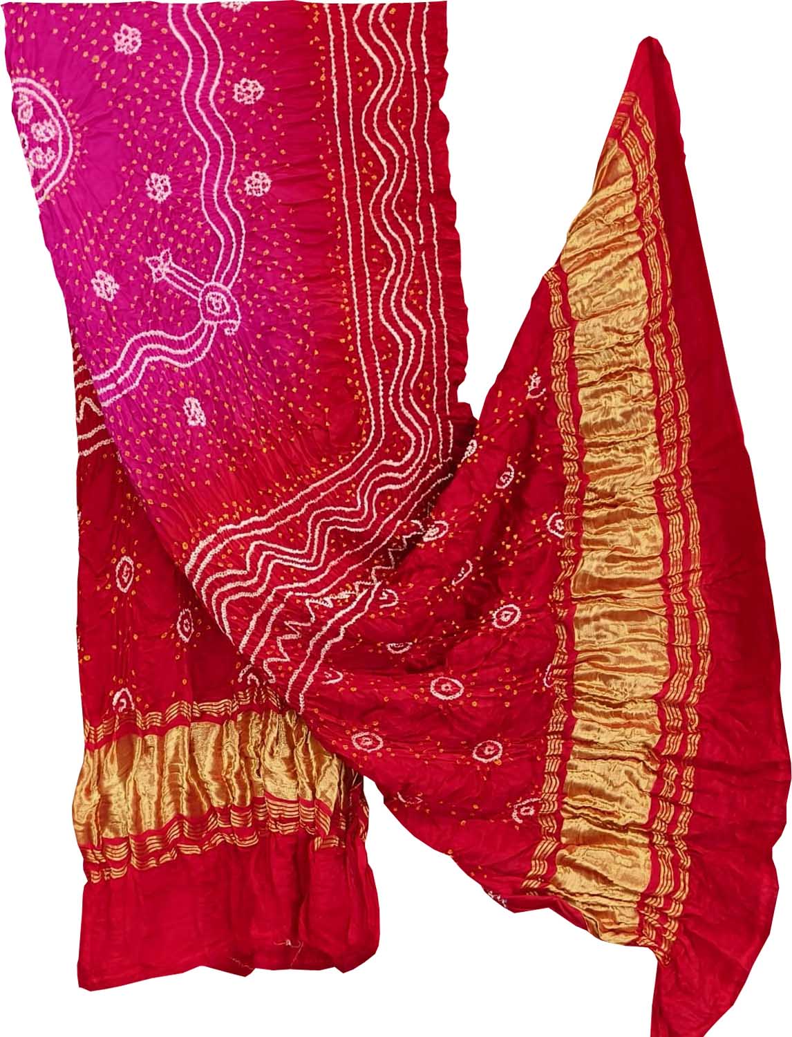 Multicolor Bandhani Gajji Silk Dupatta - Luxurion World- Crafted Heirlooms