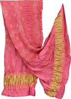 Pink Bandhani Gajji Silk Dupatta - Luxurion World