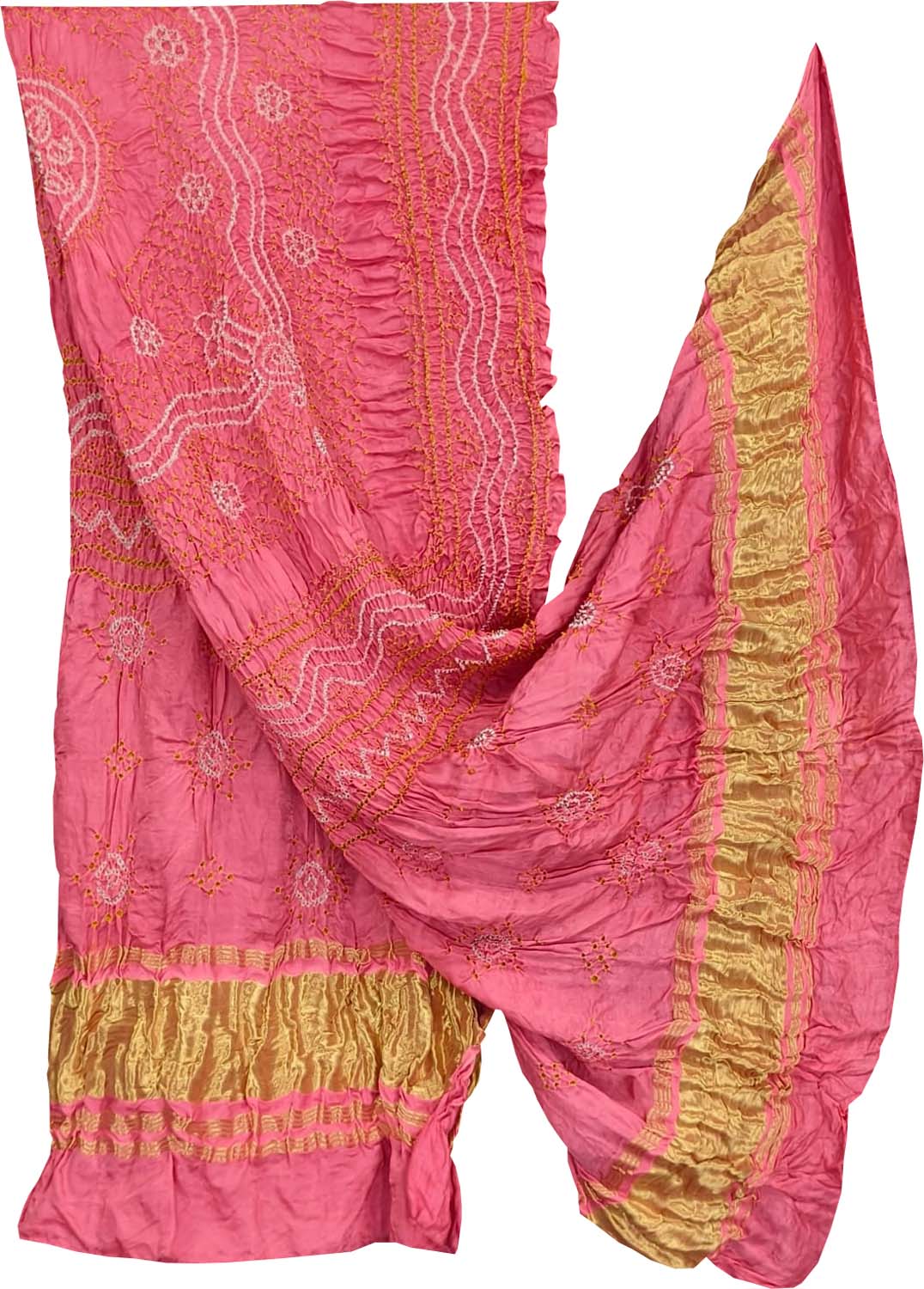 Pink Bandhani Gajji Silk Dupatta - Luxurion World