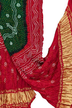 Green And Red Bandhani Gajji Silk Dupatta - Luxurion World- Crafted Heirlooms