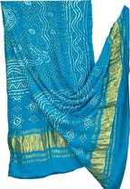 Blue Bandhani Gajji Silk Dupatta - Luxurion World- Crafted Heirlooms