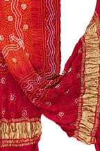 Red Bandhani Gajji Silk Dupatta - Luxurion World- Crafted Heirlooms