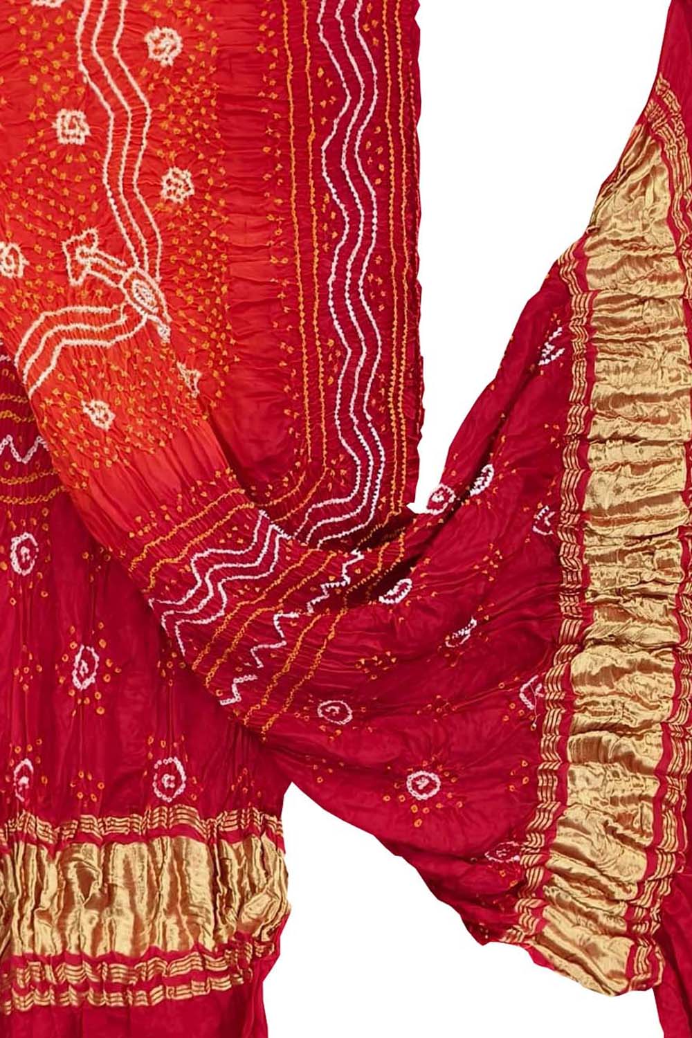 Red Bandhani Gajji Silk Dupatta - Luxurion World- Crafted Heirlooms