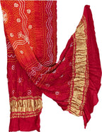 Red Bandhani Gajji Silk Dupatta - Luxurion World- Crafted Heirlooms