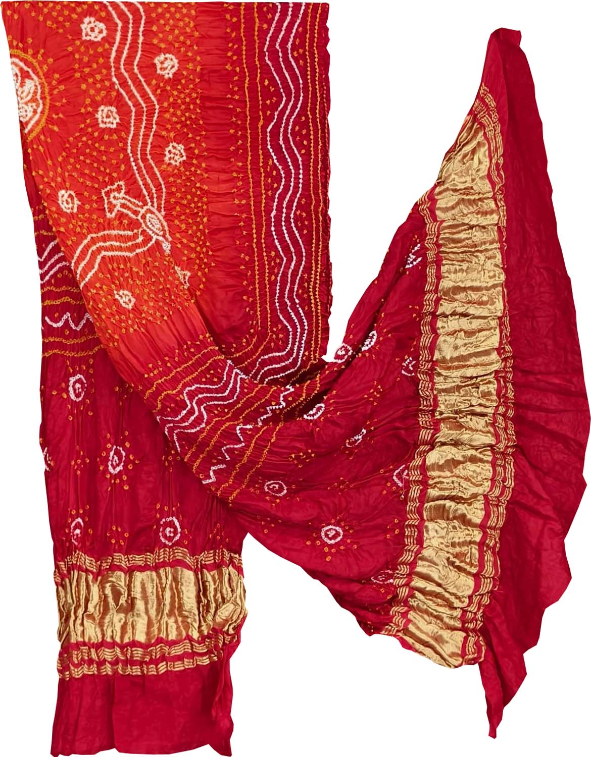 Red Bandhani Gajji Silk Dupatta - Luxurion World- Crafted Heirlooms