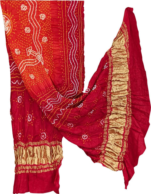 Red Bandhani Gajji Silk Dupatta - Luxurion World- Crafted Heirlooms