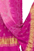 Pink Bandhani Gajji Silk Dupatta - Luxurion World- Crafted Heirlooms