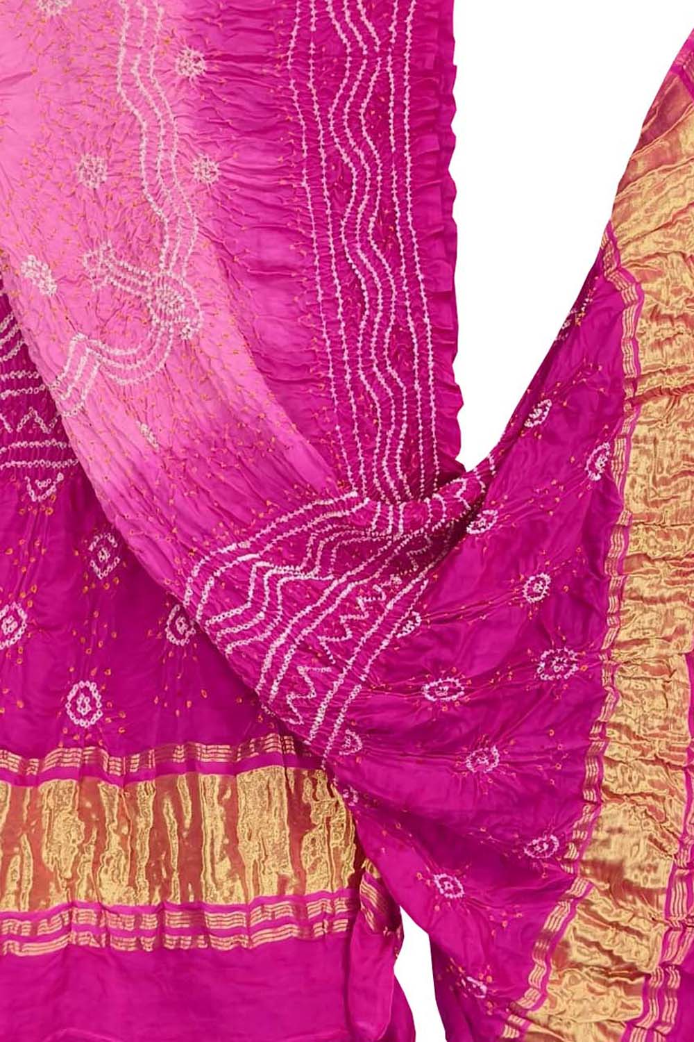 Pink Bandhani Gajji Silk Dupatta - Luxurion World- Crafted Heirlooms