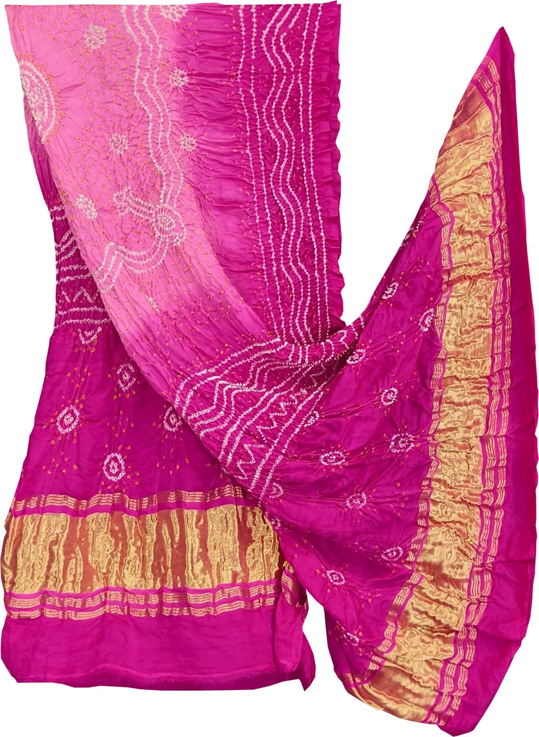 Pink Bandhani Gajji Silk Dupatta - Luxurion World- Crafted Heirlooms