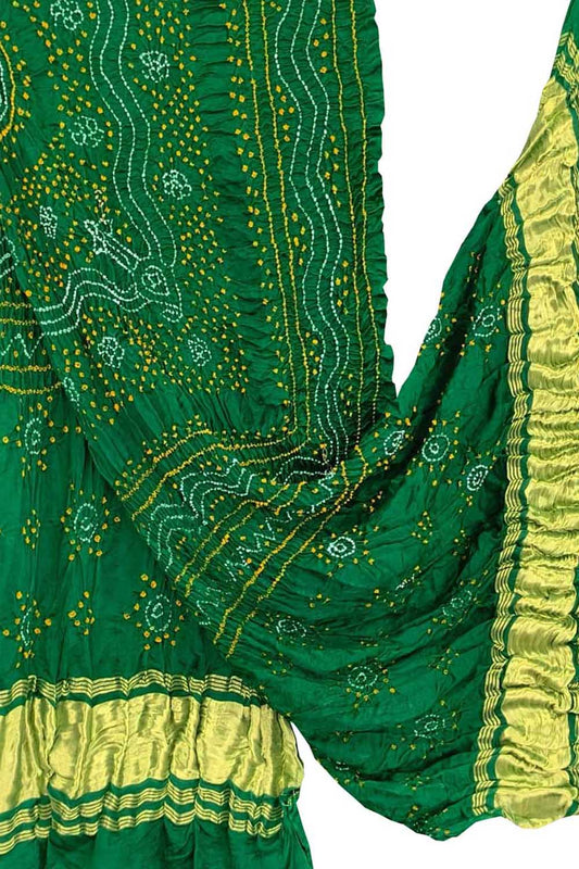 Green Bandhani Gajji Silk Dupatta - Luxurion World