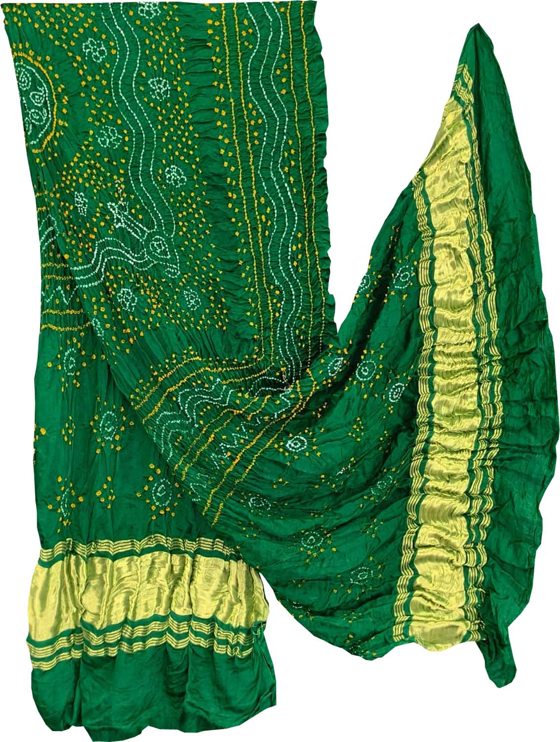 Green Bandhani Gajji Silk Dupatta - Luxurion World- Crafted Heirlooms