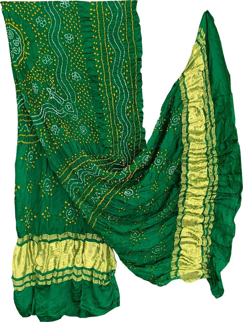 Green Bandhani Gajji Silk Dupatta - Luxurion World- Crafted Heirlooms