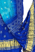 Blue Bandhani Gajji Silk Dupatta - Luxurion World- Crafted Heirlooms