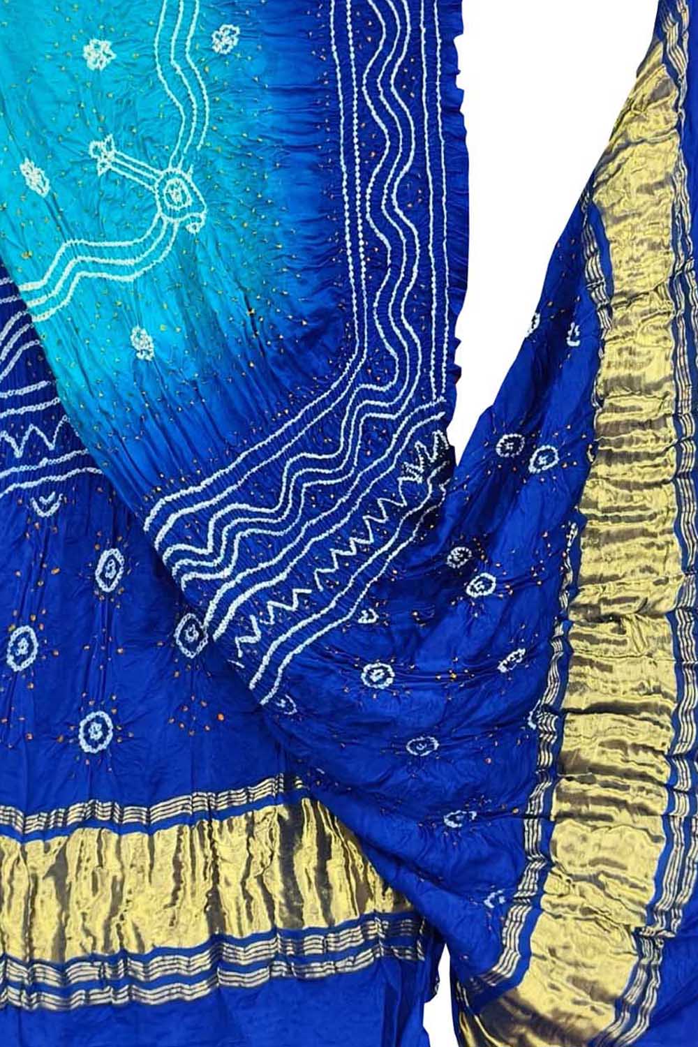 Blue Bandhani Gajji Silk Dupatta - Luxurion World- Crafted Heirlooms