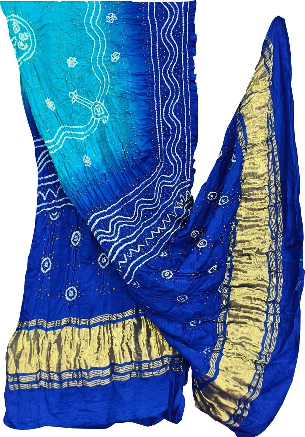 Blue Bandhani Gajji Silk Dupatta - Luxurion World- Crafted Heirlooms