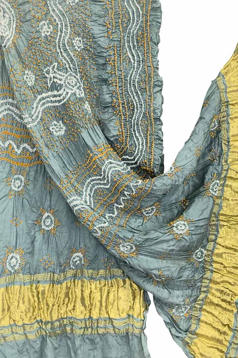 Grey Bandhani Gajji Silk Dupatta - Luxurion World- Crafted Heirlooms