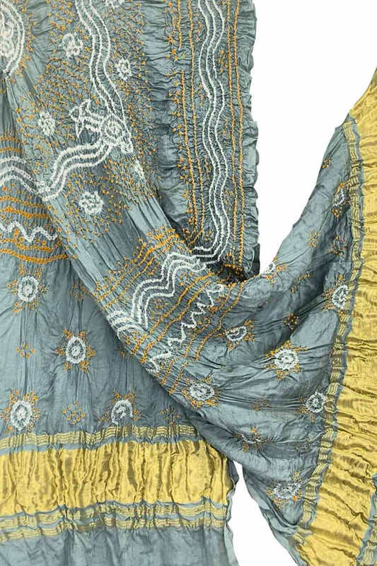 Grey Bandhani Gajji Silk Dupatta - Luxurion World