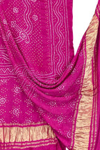 Pink Bandhani Gajji Silk Dupatta - Luxurion World- Crafted Heirlooms